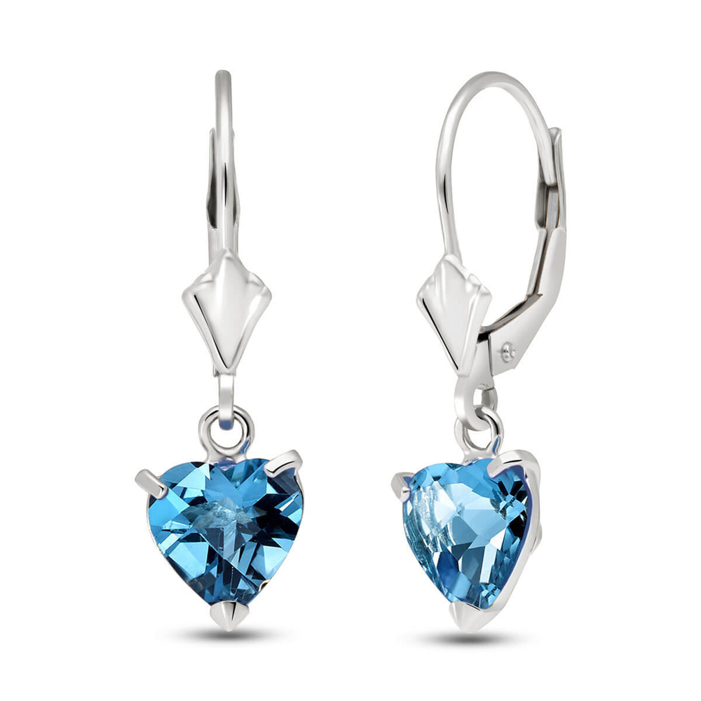 14K. GOLD LEVERBACK EARRING WITH NATURAL BLUE TOPAZ (White Gold)